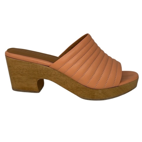 BEKLINA Sandals Open Toe Clogs Wood Platform Ribbed Leather Peach Pink Size 10 - Picture 1 of 11